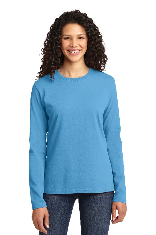 Port & Company Womens Long Sleeve Core Cotton Tee. LPC54LS Denim Fabric Leather Fabric Suede Fabric