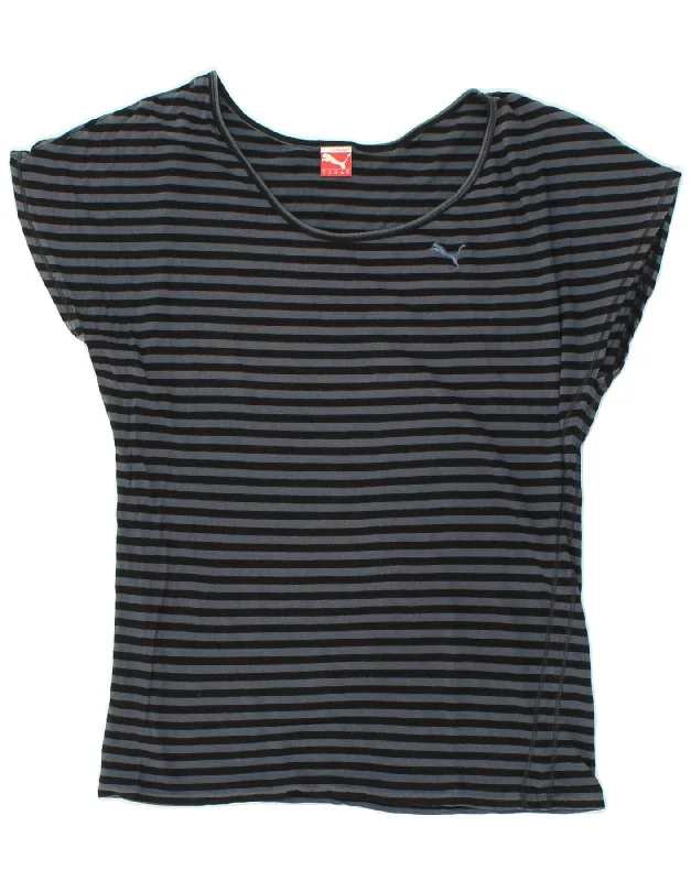 PUMA Womens T-Shirt Top UK 10 Small  Black Striped Lace Blend Ribbed Blend Corduroy Blend