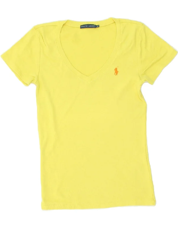 RALPH LAUREN Womens T-Shirt Top UK 12 Medium Yellow Cotton Fashionable Trendy Casual