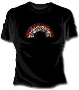 Rhinestone Rainbow Girls T-Shirt Ribbed Striped Patterned