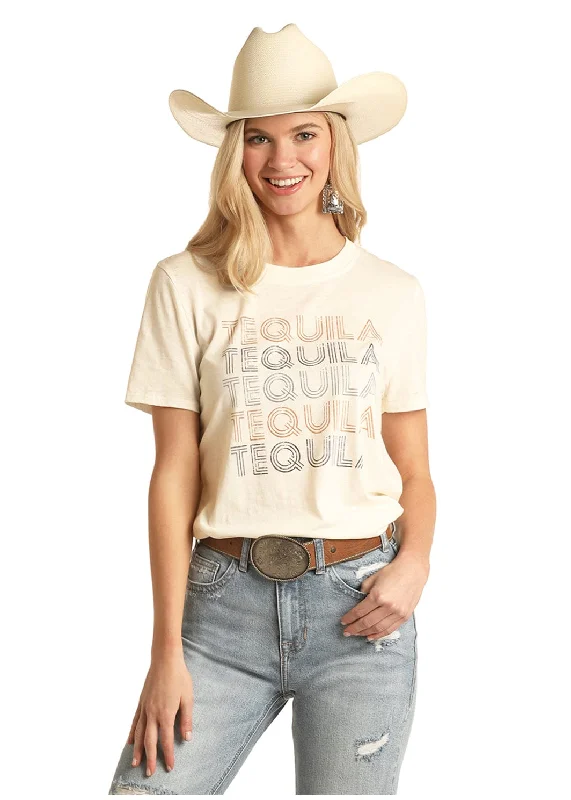 Rock & Roll Cowgirl Women's Tequila Graphic Tee 49T3242 Lace Blend Ribbed Blend Corduroy Blend