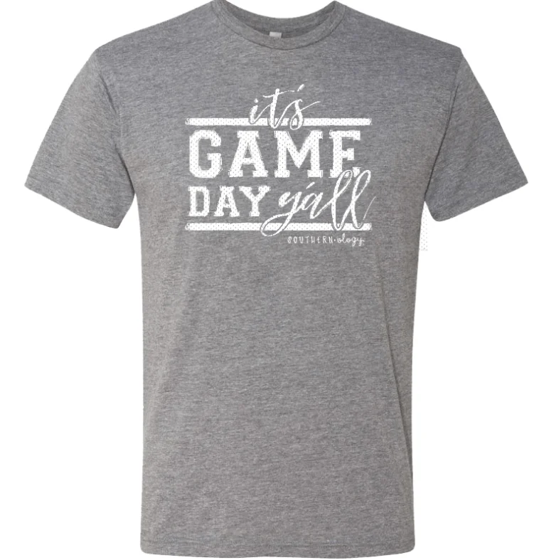 Southernology Women's It's Game Day Y'all Grey Tee Houndstooth Herringbone Solid