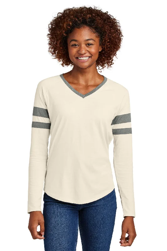 Sport-Tek Women's Halftime Stripe Long Sleeve V-Neck Tee Mesh Fabric Canvas Fabric Denim Fabric