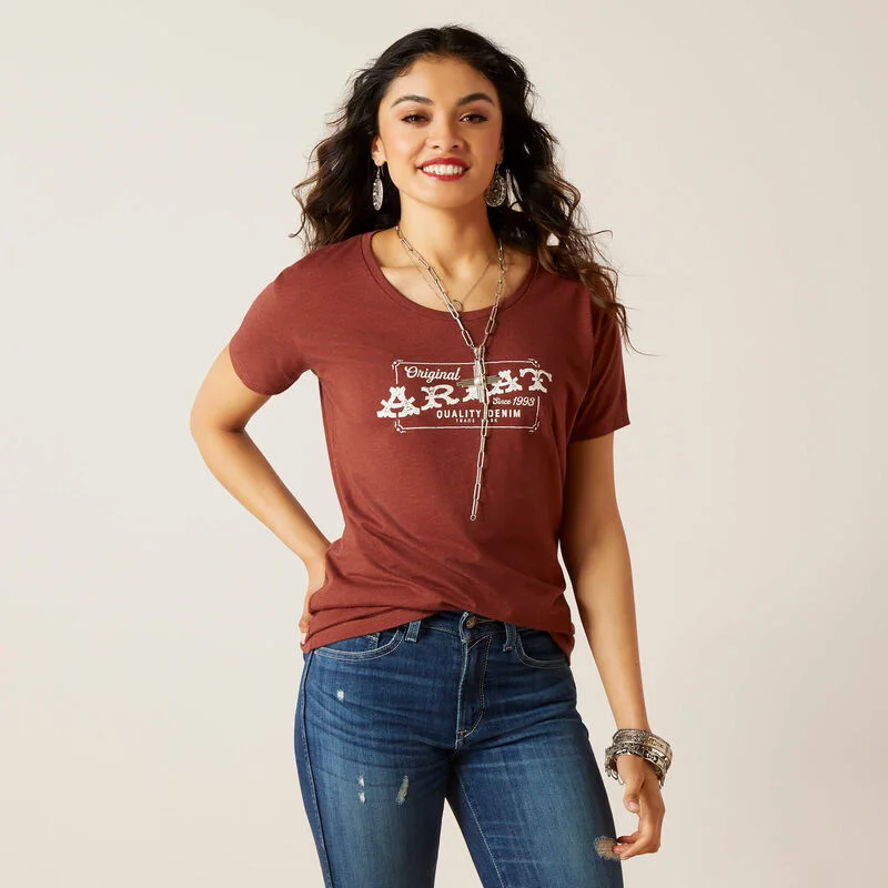 Women's Ariat Denim Label T-Shirt - Rust Heather Fitted T-Shirt Seamless Stretchy