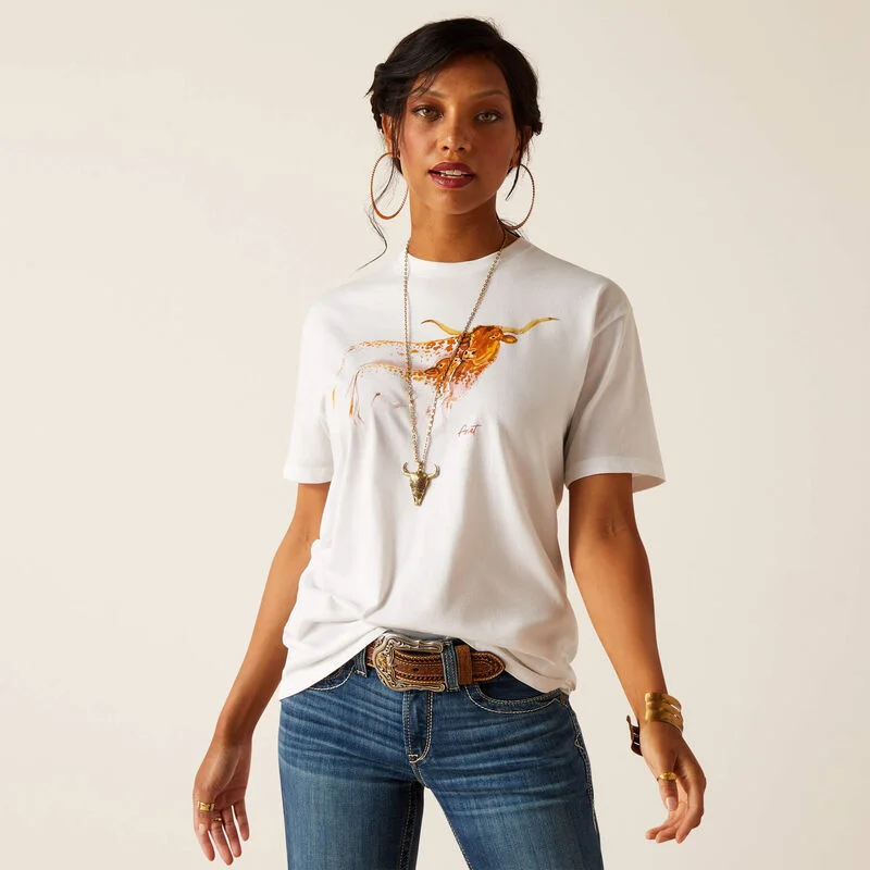 Women's Ariat Maternal Cow T-Shirt - White Chenille Fabric Brocade Fabric Lace Fabric