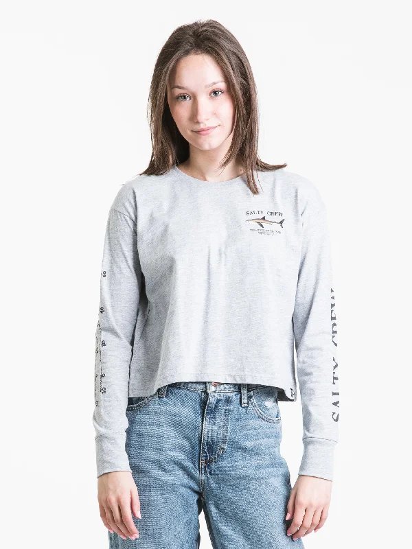 SALTY CREW BRUCE LONG SLEEVE CROP TEE - CLEARANCE Hooded Caped Shawl Collar