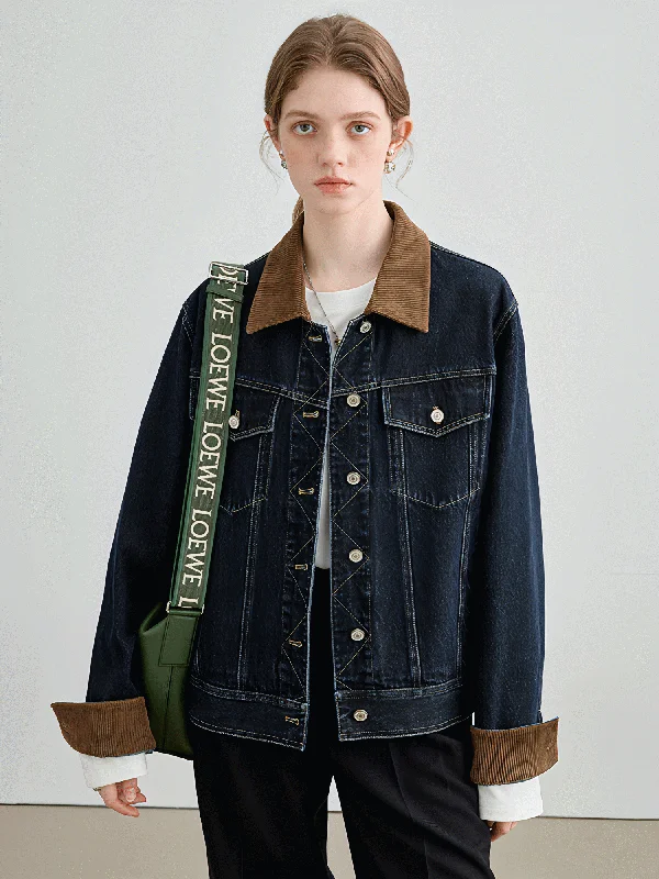 Autumn Denim Jacket, Loose Slimming Design With Patchwork Belted Jacket Elasticated Jacket Padded Jacket