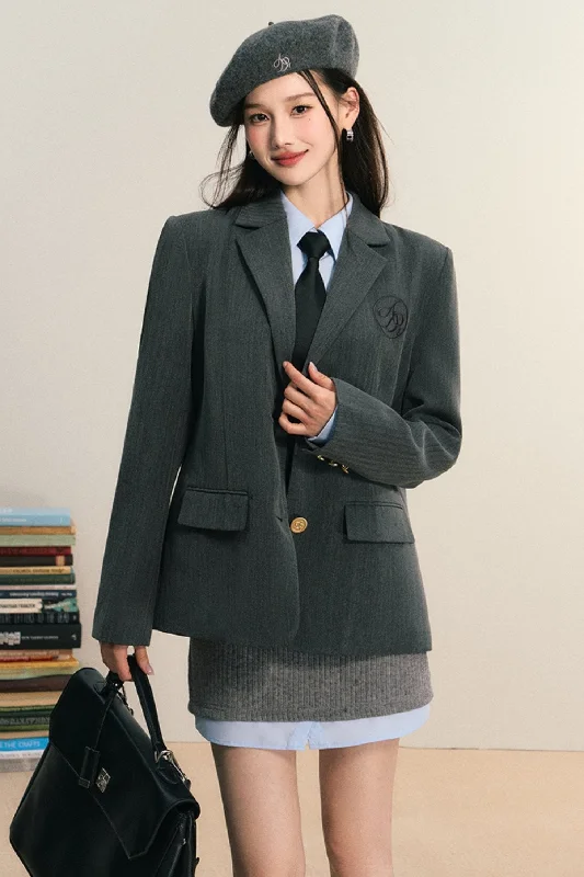 Classic Two-Button Blazer: Tailored Suit Jacket with Embroidered Logo Wool Fabric Cashmere Fabric Tweed Fabric