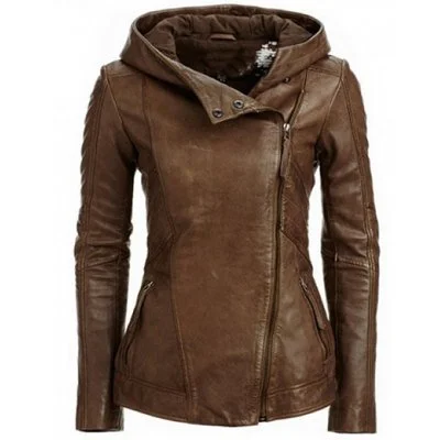 Fashion Hooded Long Sleeve Leather Jacket Jacket Blazer Coat