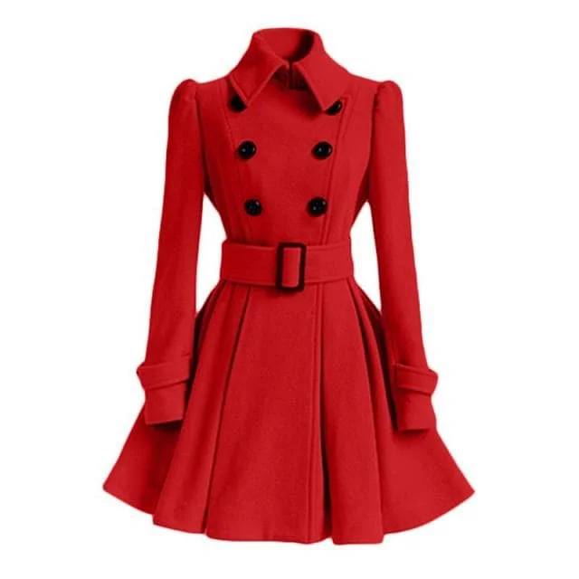 HEATHER Design Women's Fine Fashion Classic Luxury Style Designer Red Wool Coat Jacket Cotton Fabric Linen Fabric Terry Fabric