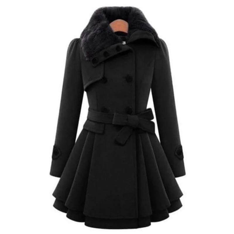 HEATHER Design Women's Fine Fashion Luxury Style Designer Black Wool Coat Jacket Quilted Jacket Puffer Jacket Insulated Jacket