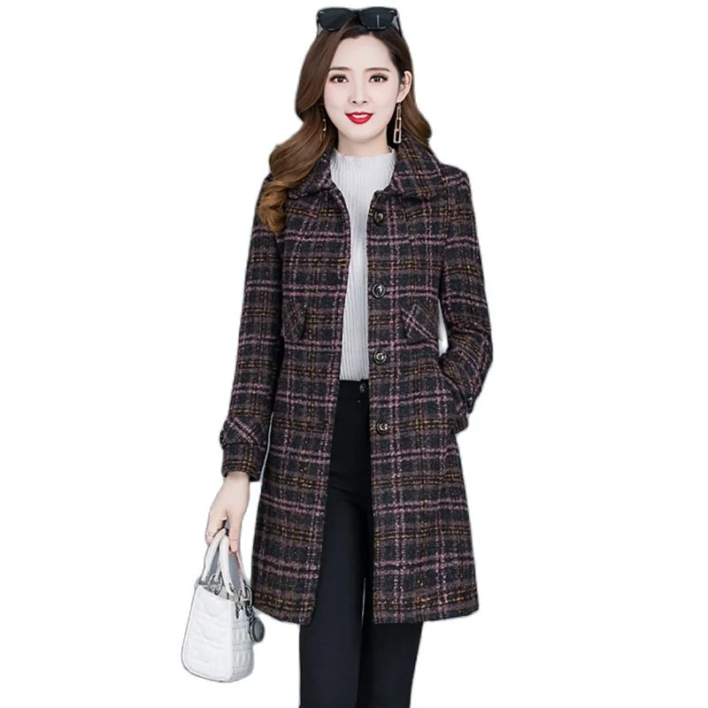 JARAH Design Women's Fine Fashion Elegant Pink & Brown Plaid Luxury Style Wool Coat Jacket Wool Jacket Cashmere Jacket Tweed Jacket