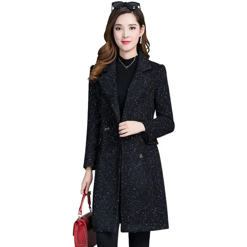 JASMINE Design Women's Fine Fashion Elegant Black Luxury Style Wool Coat Jacket Welt Pockets Slit Pockets Flap Pockets