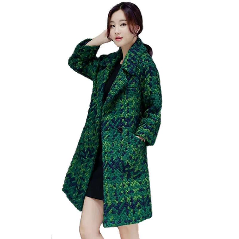 KENDRA Design Women's Fine Fashion Elegant Luxury Style Green Plaid Wool Coat Jacket Nylon Jacket Polyester Jacket Spandex Jacket