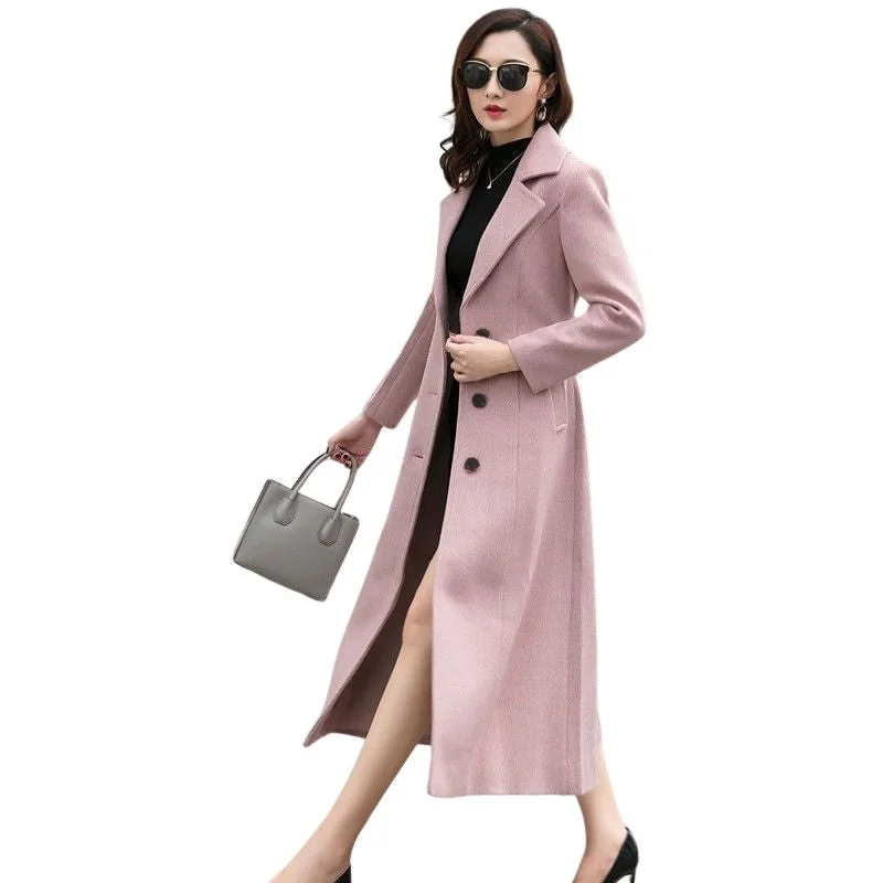 KIARA Design Women's Fine Fashion Elegant Luxury Style Long Pink Wool Coat Jacket Cotton Jacket Linen Jacket Terry Jacket