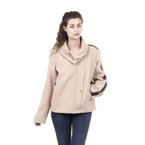 Beige 44 EUR - 10 US Hogan Womens Jacket KJW03310060HAPC813 Notch Collar Peter Pan Collar Cowl Neck