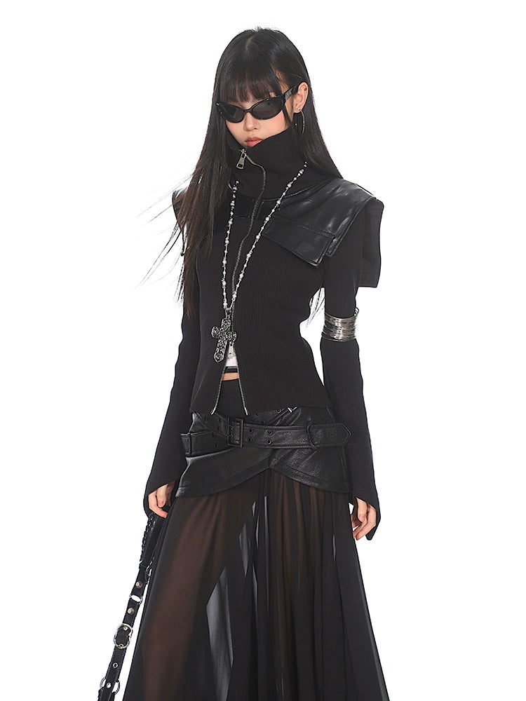 Midnight Valkyrie - Gothic High-Collar Military Jacket & Skirt Set Embroidered Jacket Appliqued Jacket Beaded Jacket