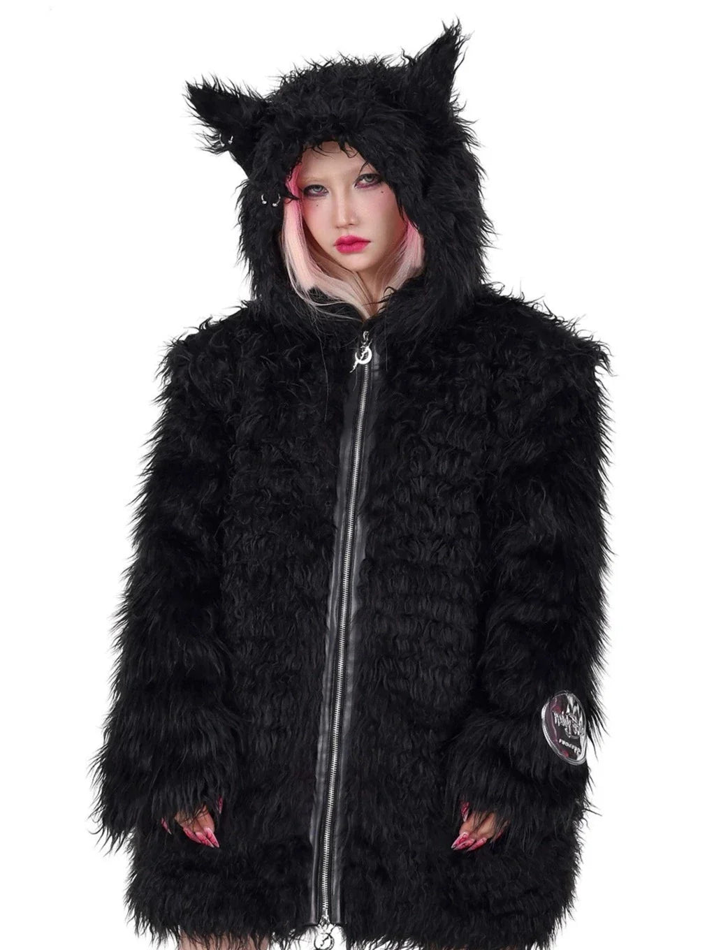 PINKSPINK Furry Cat-Ear Hooded Jacket - Black Jacket Blazer Coat