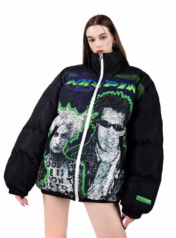 PINKSPINK Punk Icon Puffer Jacket - Black/Green/Blue Belted Jacket Elasticated Jacket Padded Jacket