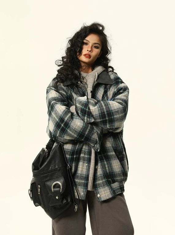 Retro Patchwork Plaid Puffer Jacket Corduroy Jacket Velvet Jacket Brocade Jacket