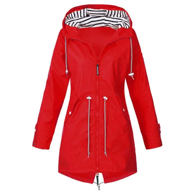 RTSHINE Women's Fashion Stylish Red Hooded Light Jacket Raincoat Zipper Jacket Fleece Fabric Down Fabric Feather Fabric