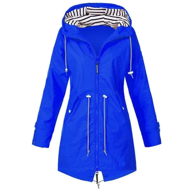 RTSHINE Women's Fashion Stylish Royal Blue Hooded Light Jacket Raincoat Zipper Jacket Denim Jacket Leather Jacket Suede Jacket