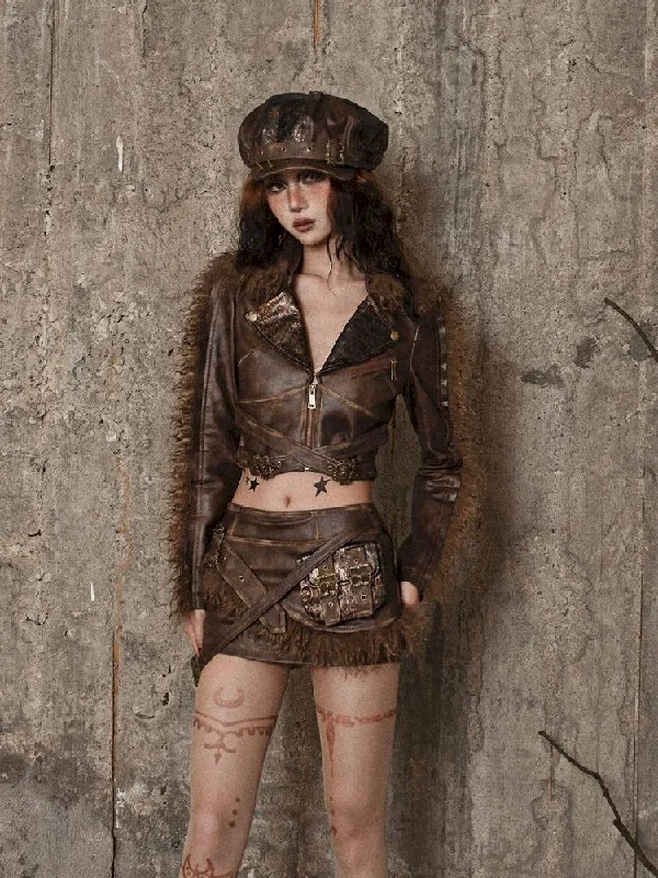 Steampunk/Post-Apocalyptic Leather Ensemble Jacket Rayon Fabric Velvet Fabric Corduroy Fabric