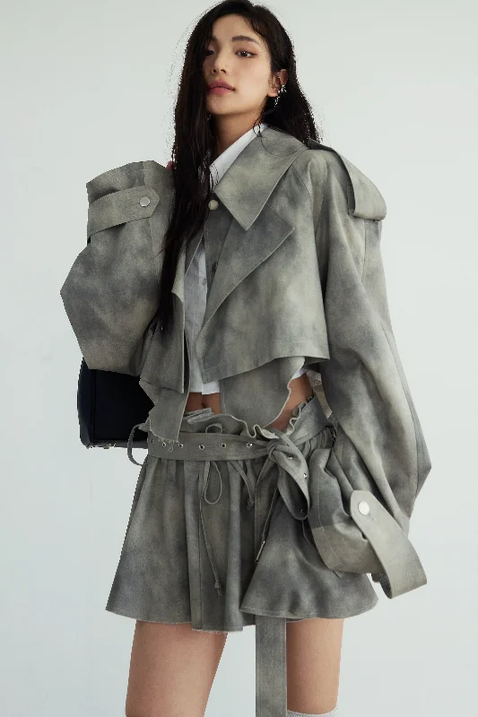 Storm Cloud Cropped Trench Jacket Satin Jacket Silk Jacket Chiffon Jacket