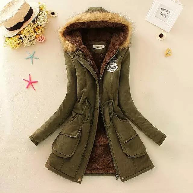 Thick Winter Jacket Hooded fur collar Slim padded cotton warm coat Fleece Jacket Down Jacket Parka