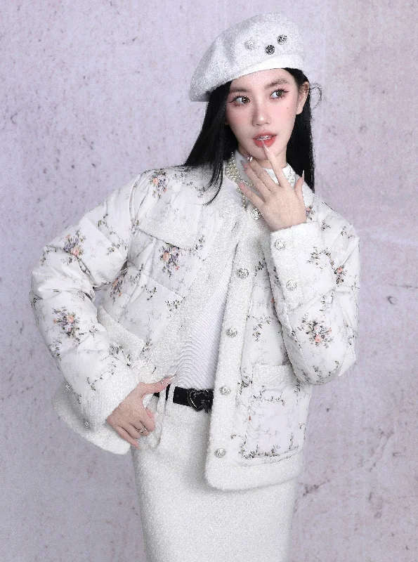 Vintage Floral Quilted Puffer Jacket - Romantic Spring Outerwear Print Jacket Jacquard Jacket Patchwork Jacket