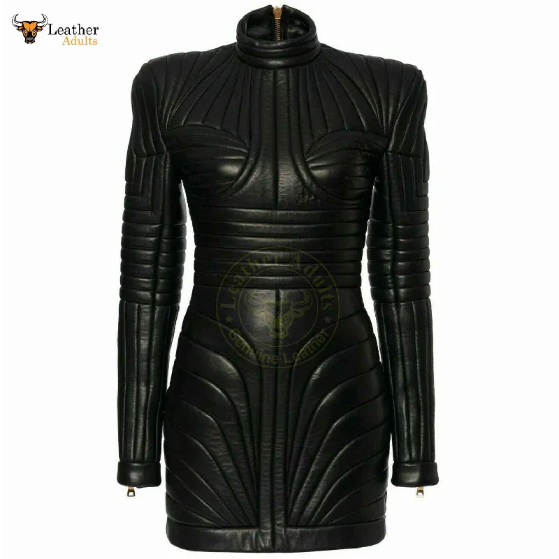 Womens Black Leather Trench Steampunk Dress Gothic PUNK Victorian Coat Jacket Appliqued Jacket Beaded Jacket Sequined Jacket