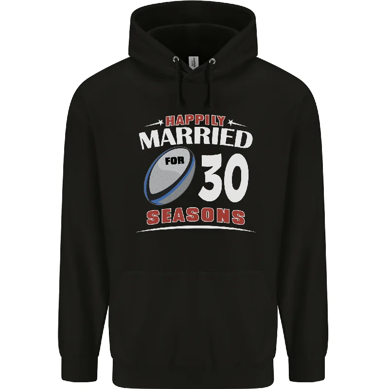 30 Year Wedding Anniversary 30th Rugby Mens 80% Cotton Hoodie Hoodie with Hem Embroidery Detailed Premium