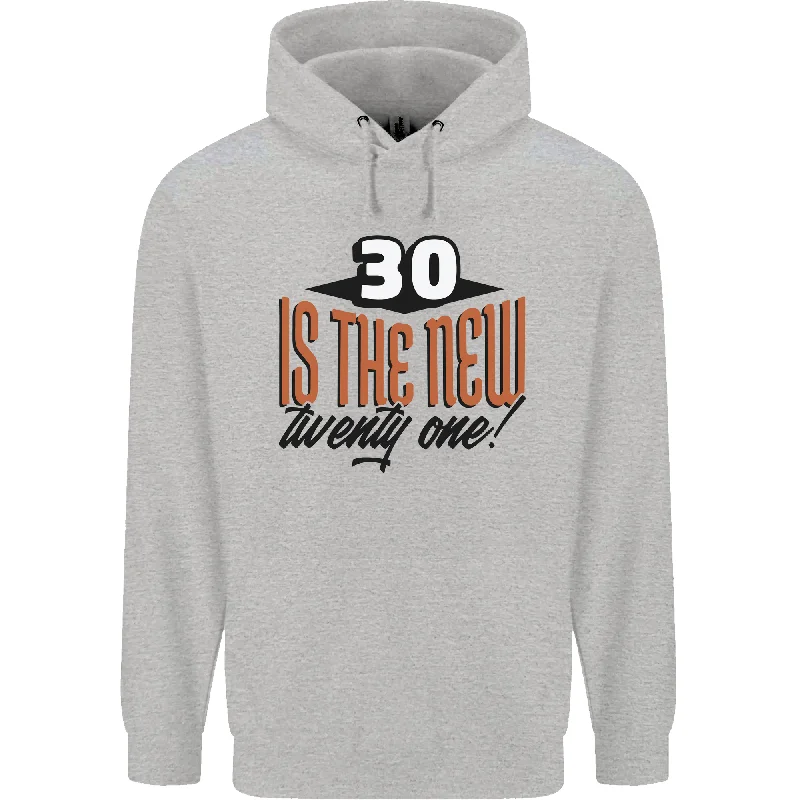 30th Birthday 30 is the New 21 Funny Mens 80% Cotton Hoodie Hoodie with Stripes Bold Sporty