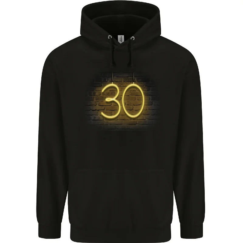 30th Birthday Neon Lights 30 Year Old Mens 80% Cotton Hoodie Hoodie with Drop Shoulder Relaxed Streetwear