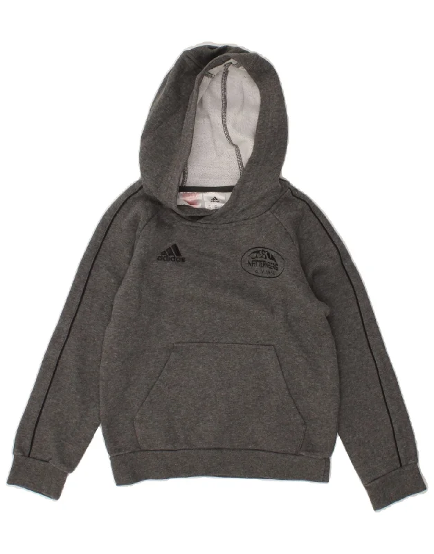 ADIDAS Boys Graphic Hoodie Jumper 7-8 Years Grey Hoodie with Hem Elastic Stretchable Comfortable