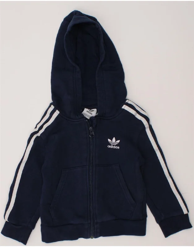 ADIDAS Boys Zip Hoodie Sweater 3-4 Years Navy Blue Cotton Hoodie with Button Classic Timeless