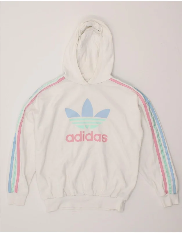 ADIDAS Girls Graphic Hoodie Jumper 13-14 Years White Cotton Hoodie with Drop Shoulder Relaxed Streetwear