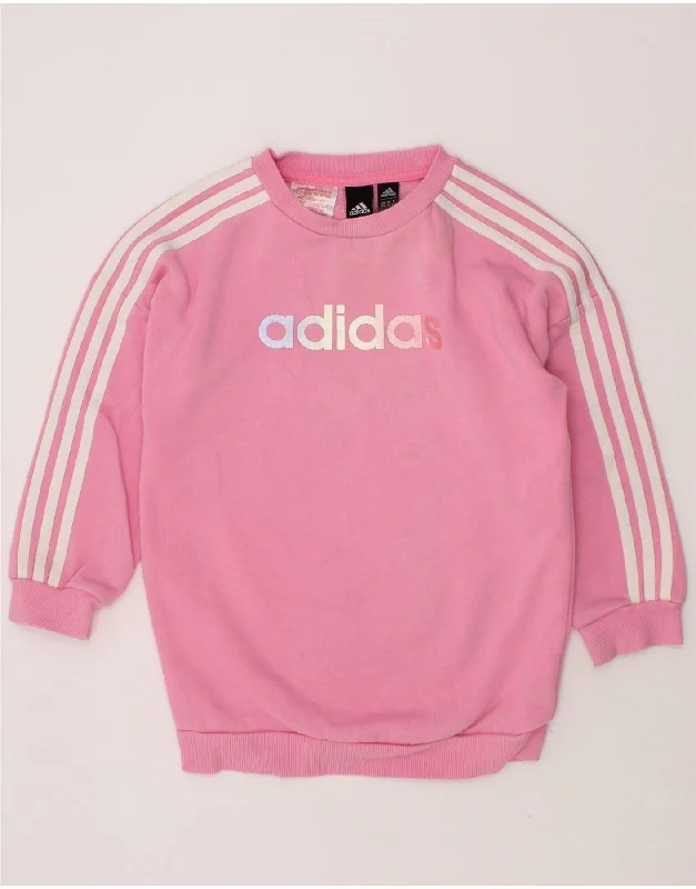 ADIDAS Girls Graphic Sweatshirt Jumper 3-4 Years Pink Cotton Hoodie with Button Classic Timeless