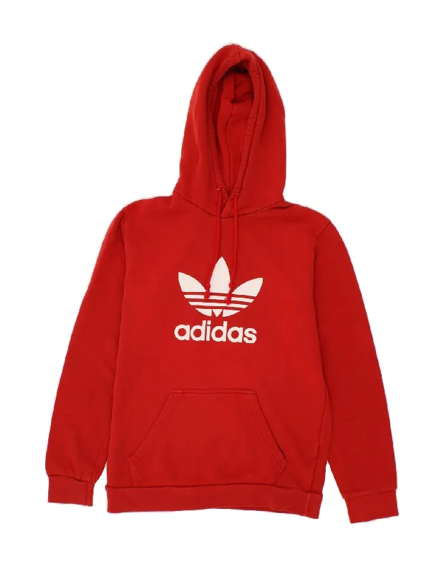 ADIDAS Mens Graphic Hoodie Jumper Small Red Cotton Hoodie with V-Neck Classic Versatile