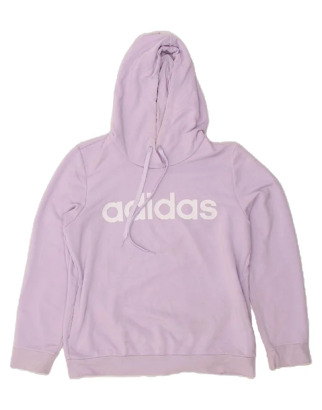 ADIDAS Womens Graphic Hoodie Jumper UK 16 Large Purple Cotton Hoodie with Hem Elastic Stretchable Comfortable