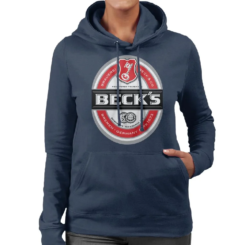 Beck's Brauerei Label Women's Hooded Sweatshirt Hoodie with Rhinestones Sparkly Elegant