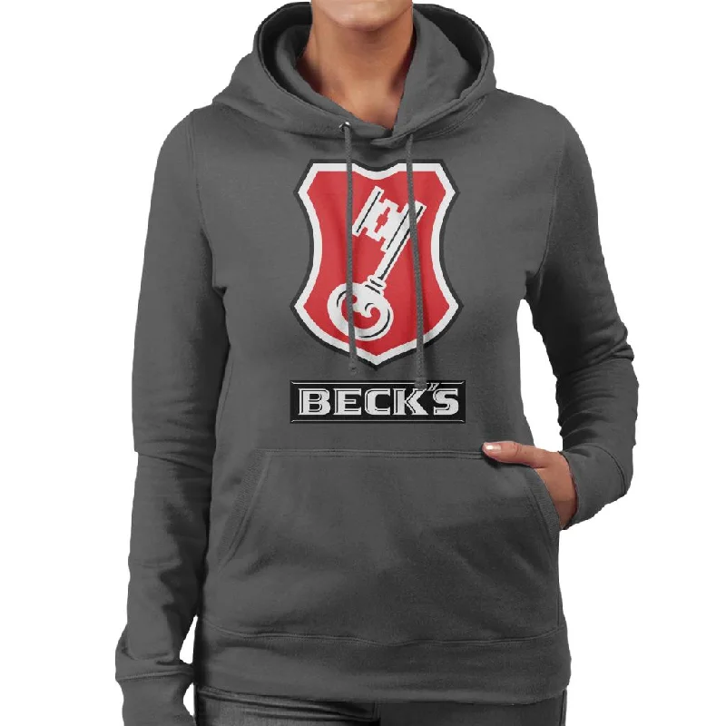 Beck's Logo Filled Red Key Women's Hooded Sweatshirt Hoodie with Emblem Brand Identity