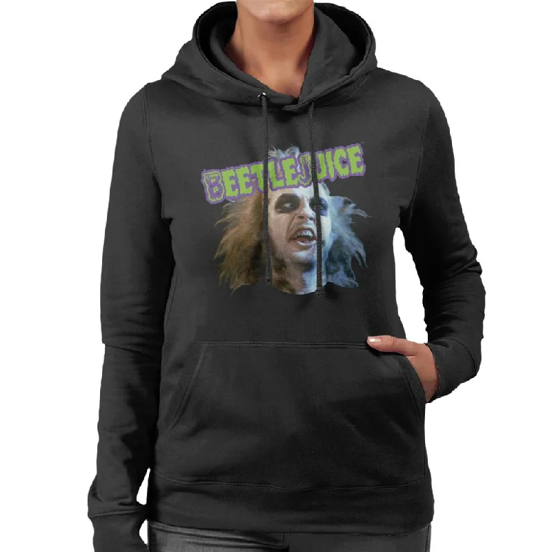 Beetlejuice Halloween Character Head Women's Hooded Sweatshirt Hoodie with Slit Hem Functional Movement