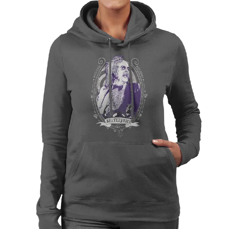 Beetlejuice Portrait Women's Hooded Sweatshirt Hoodie with Hem Raw Edge Edgy Unfinished