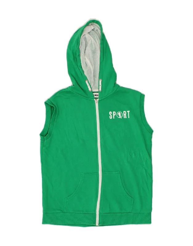 BIKKEMBERGS Boys Graphic Sleeveless Zip Hoodie Sweater 14-15 Years Green Hoodie with Set-In Sleeves Structured Classic