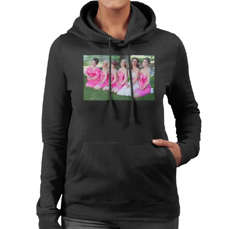 Bridesmaids Bridal Party Photo Kneeling On Lawn Women's Hooded Sweatshirt Hoodie with Hidden Zipper Minimalist Clean