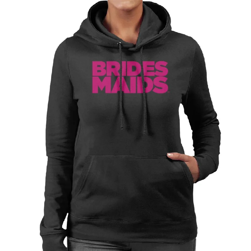 Bridesmaids Pink Theatrical Logo Women's Hooded Sweatshirt Hoodie with Frayed Bohemian Relaxed