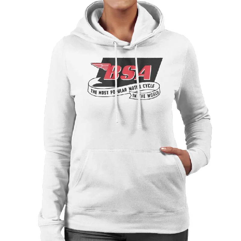 BSA Most Popular Motor Cycle In The World Logo Women's Hooded Sweatshirt Hoodie with Crew Neck Simple Timeless