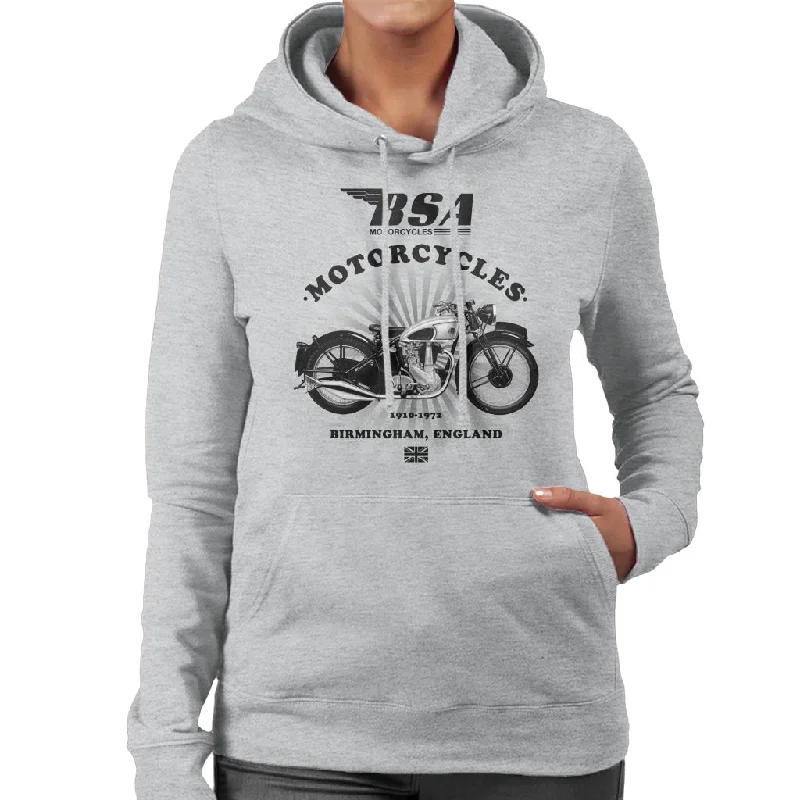 BSA Motorcycles 1910 Birmingham England Women's Hooded Sweatshirt Hoodie with Applique Textured Unique