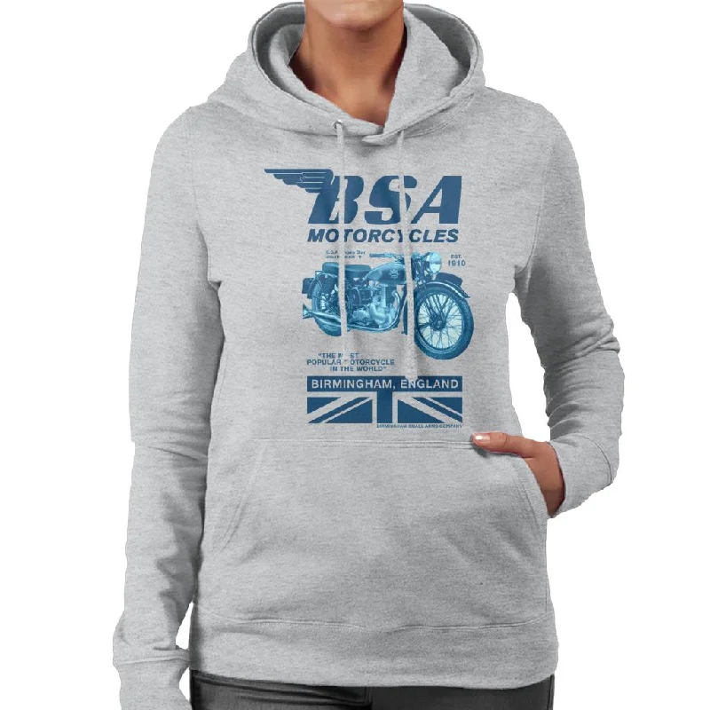 BSA Motorcycles Birmingham England Women's Hooded Sweatshirt Hoodie with Mesh Breathable Sporty